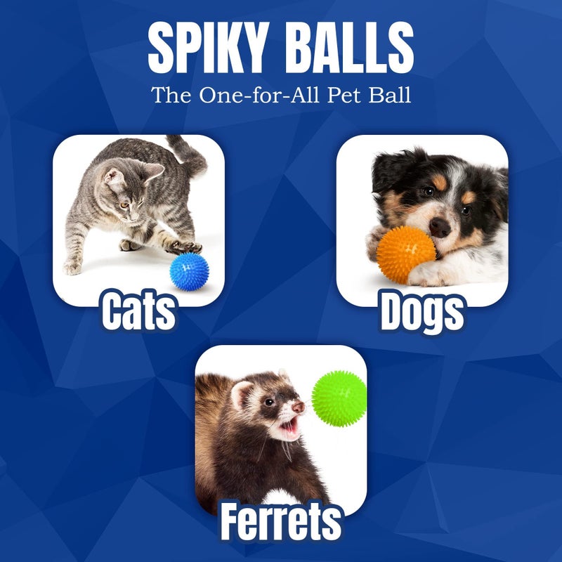 Meric CoCoo 3-Pack Squeaky Dog & Ferret Ball Toys, 2.3", Massage Teeth and Gums, Spikey Cat Rubber Balls, Toss Fetch Squeeky Doggy Balls for Multi-Pet Homes - Image 5